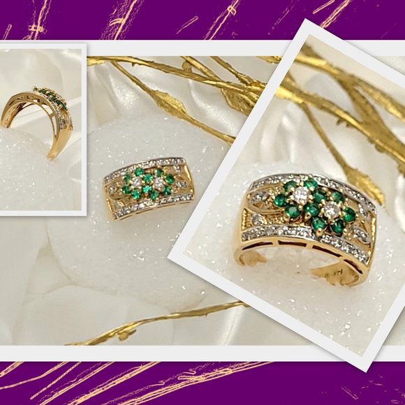14K Gold Diamond Emerald Ring - Picture 1 of 5